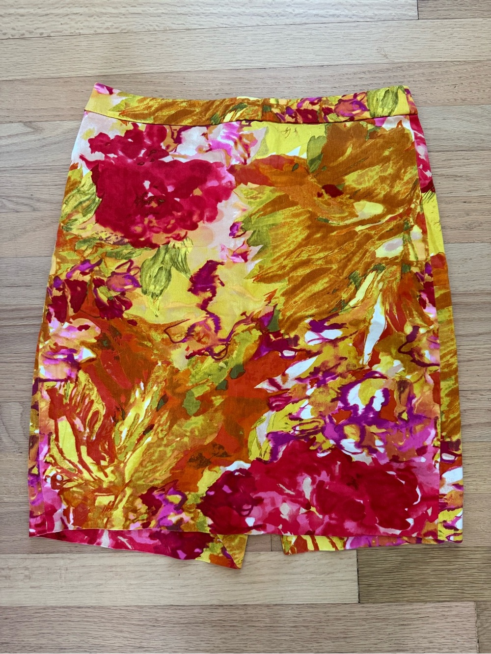J.Crew Size 6 Vibrant Impressionist Floral Pencil Skirt Yellow Pink Abstract
